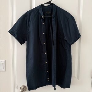 Zara Men Dark Navy Short-Sleeve Button-Down Shirt